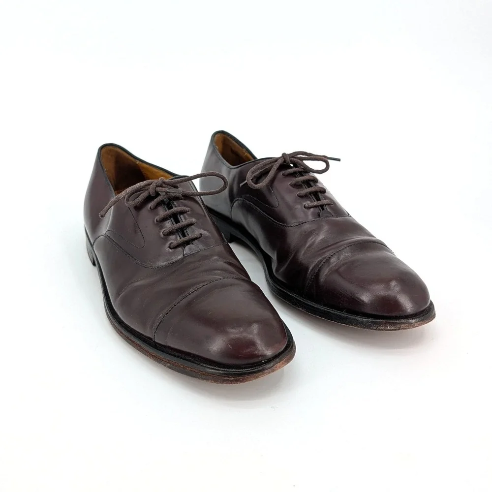 Cole Haan Mens 11 D Burgundy Leather Cap Toe Oxford Dress Shoes - Distressed